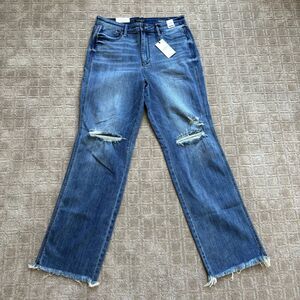 Judy Blue Straight High Rise Jeans Women Sz 11 / 30  Raw Hem Destructed JB82498